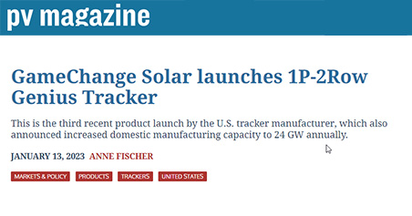 gamechange solar launches 1p-2row genius tracker