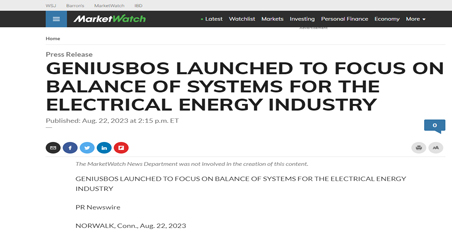 geniusbos launched to focus on balance of systems for the electrical energy industry