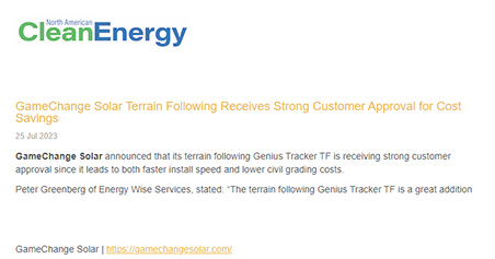 gamechange solar Terrain Following Receives Strong Customer Approval for Cost Saving