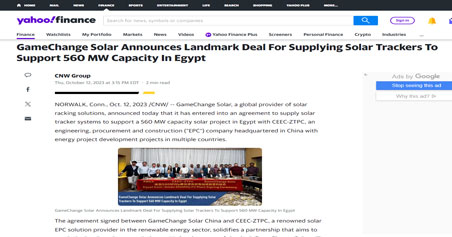 GameChange Solar Announces Deal For Supplying Solar Trackers To Support 560 MW Capacity In Egypt